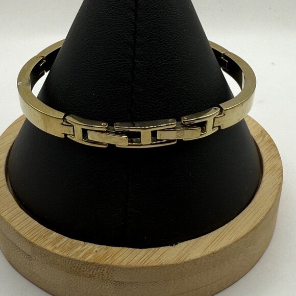 Gold-Tone Hinged Bracelet With Black Enamel Detailing - Picture 4 of 6